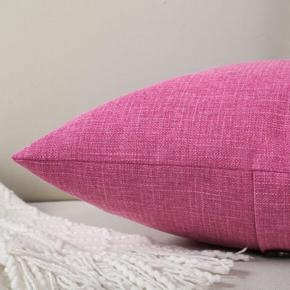 Pink Linen Throw Pillow Covers 18x18 2 Square with 3 Buttons Modern Farmhouse - Picture 4 of 6